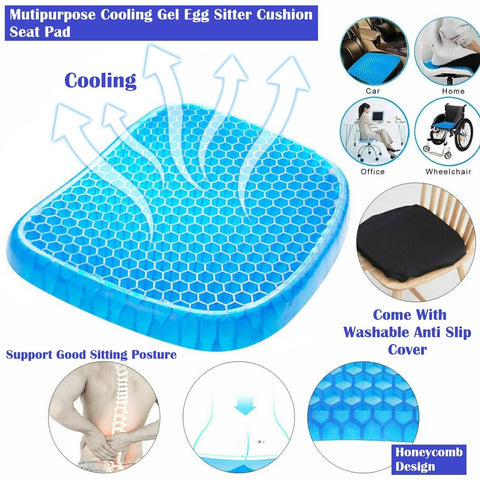 Back Pain Relief Gel Seat Cushion | Honeycomb Support for Office Chair, Study Sessions Car & Long Sitting 🔥