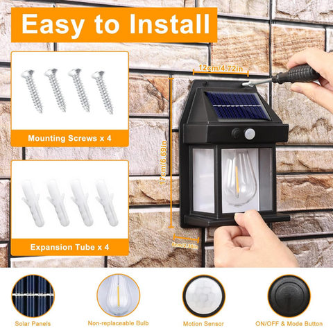 Solar Outdoor Wall Light – Waterproof , Motion Sensor, Auto On/Off